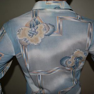 1970s DISCO men's shirt VINTAGE long sleeve long collar Forest Blues